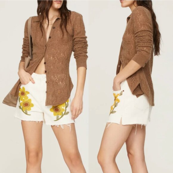 Blank NYC Pants - Blank NYC Ray of Sunshine Sunflower Embroidered Denim Shorts, 25 NWT
